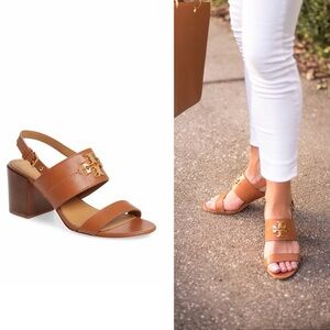 Tory Burch Tan Leather Sandals with Gold Logo